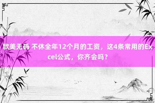 欧美无码 不休全年12个月的工资，这4条常用的Excel公式，你齐会吗？